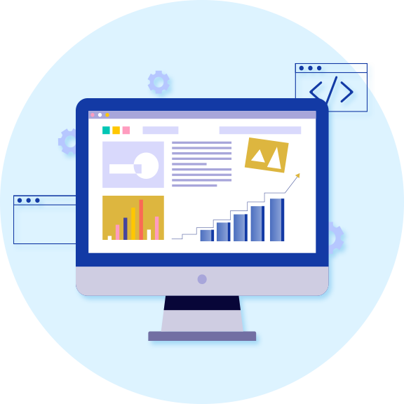 Modern desktop computer displaying business data illustration
