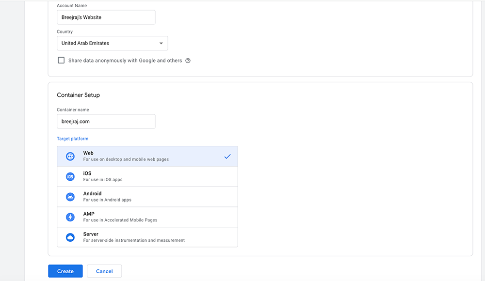 click on Create button