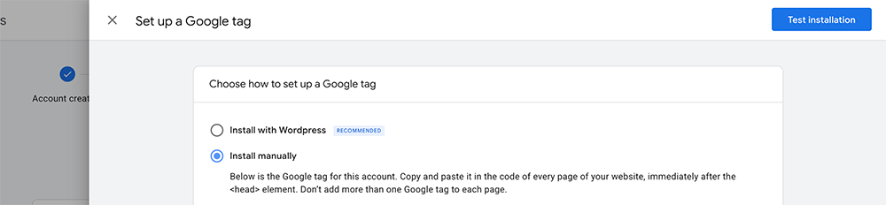 click on Test Installation
