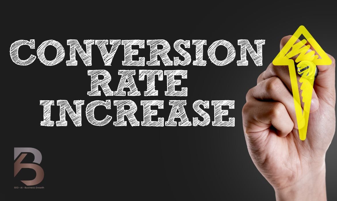 Conversion Rate Increase text with up arrow